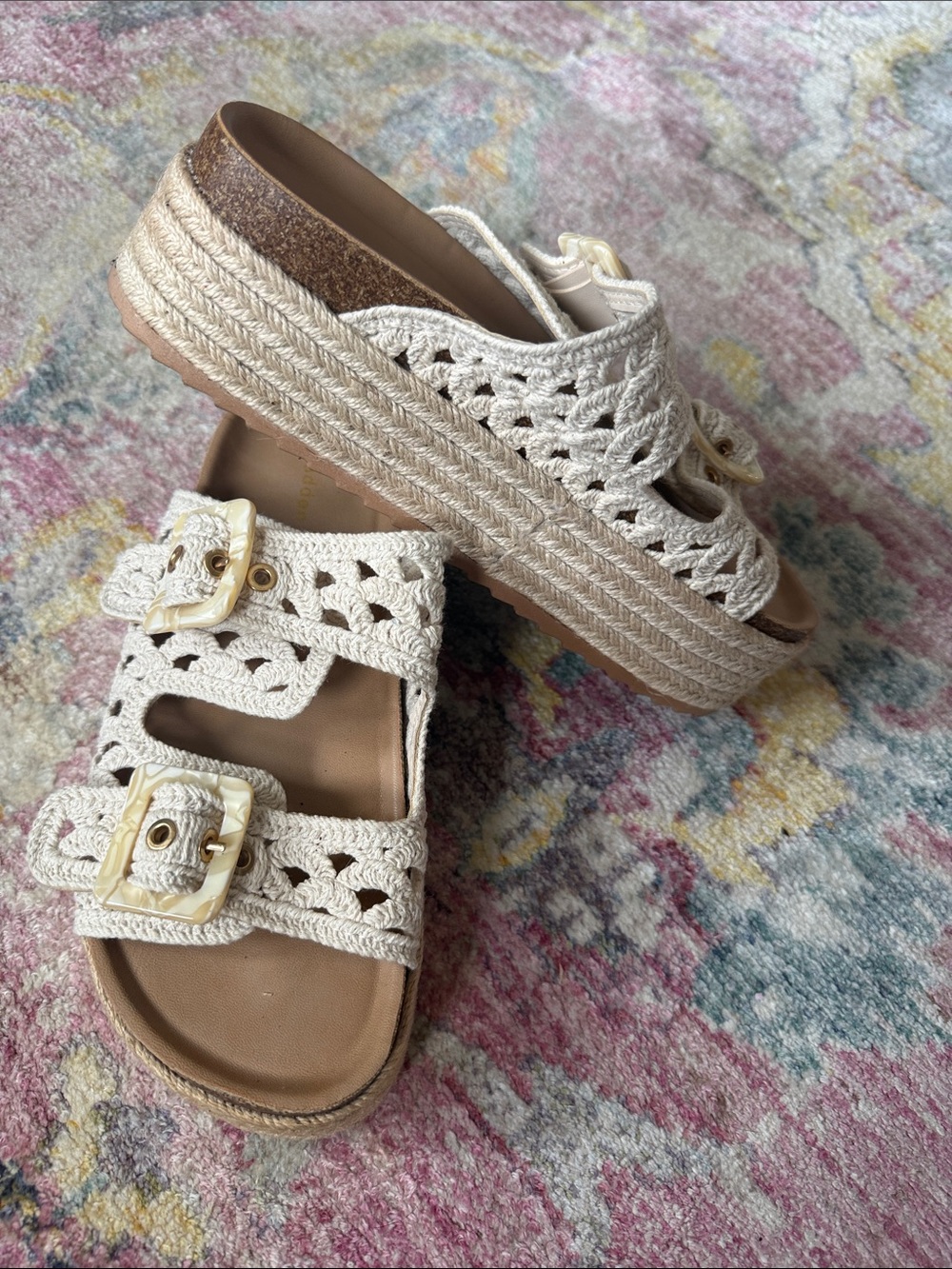 Madden Girl Cream Crochet Double-Buckle Slide Sandals - Picture 2 of 4